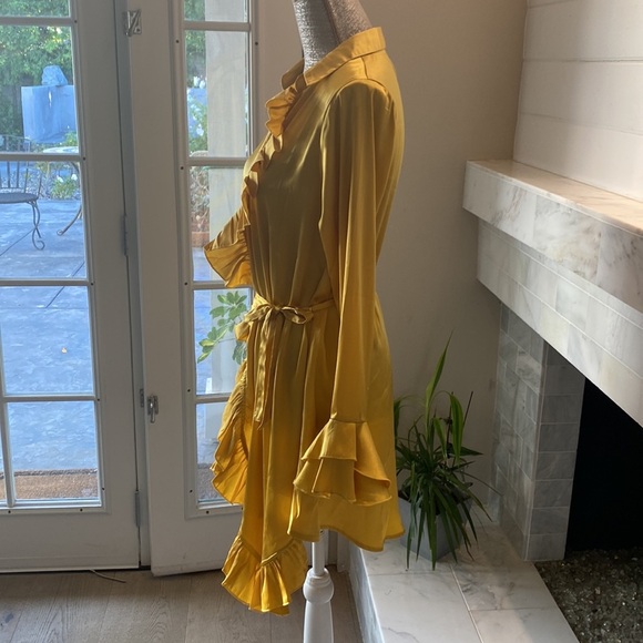 ASOS Sacred Hawk gold Satin Frilly Wrap Dress Size XS - Picture 8 of 16